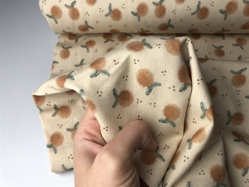 Bomuldsjersey - fine frugter i blide toner, gots